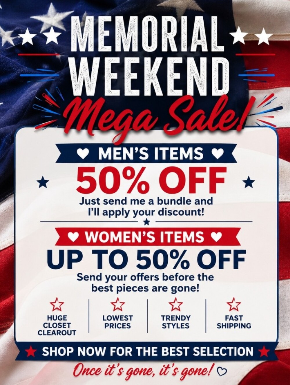 Memorial Weekend Mega Sale - Patriotic Red, White & Blue